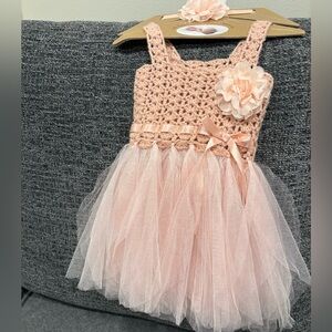 Pink Crochet and Tulle Dress with Flower Accent Elly Emmy My First Dress Up